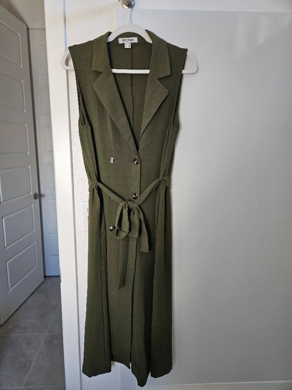 Olive Green, Double-Breasted, Sleeveless Vest Dress